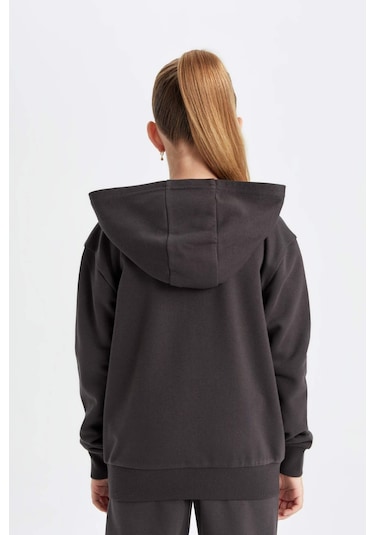 DeFacto Kız Çocuk Antrasit Basic Düz Kapüşonlu Fermuarlı Okul Hırkası C8110A824AUAR227 Antrasit