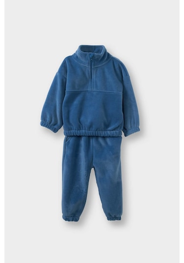 Defacto Erkek Bebek 2li Takım Polar Yarım Fermuarlı Sweatshirt Eşofman Altı G4394a525wnbe215 Mavi-be215
