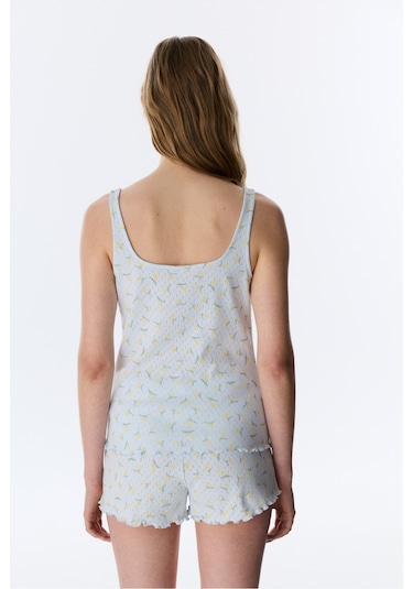 Penti Açık Mavi Flora Pointel Pamuklu Şortlu Pijama Takımı