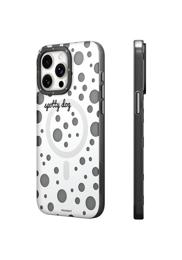 iPhone 14 Pro Uyumlu Kılıf Magsafe Özellikli Polka Dot Desenli Youngkit Spots Serisi Kapak Pembe