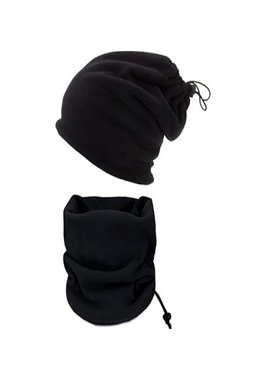 Unisex Siyah Polar Boyunluk & Bere Siyah