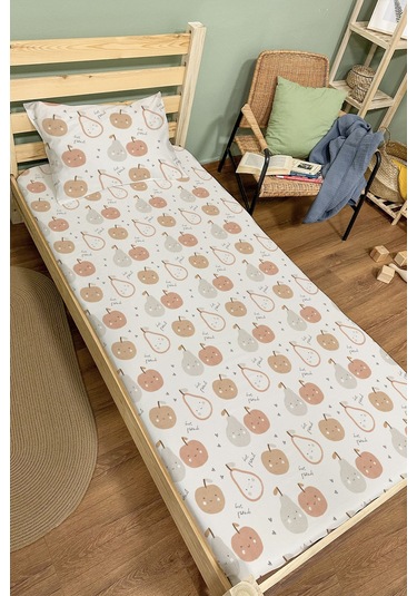 Organik Tek Kişilik Lastikli Çarşaf Seti - Minik Tatlı Meyveler Renkli