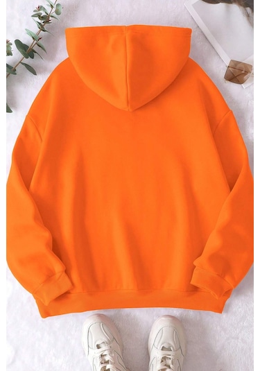 Malıbu Baskılı Oversize Sweatshirt Turuncu
