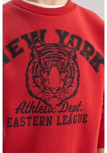 DeFacto Erkek Çocuk Bisiklet Yaka Baskılı Sweatshirt B7822A8NSBR66 Bordo