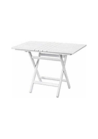 Bahçeme Kaş 60X80 Katlanabilir Ahşap Bahçe Balkon Masası -Beyaz