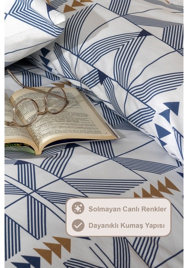 Elart Marcus Nevresim Takımı Tek Kişilik %100 Pamuk Ranforce Lastikli Çarşaf 160x220 Cm Mavi Mavi