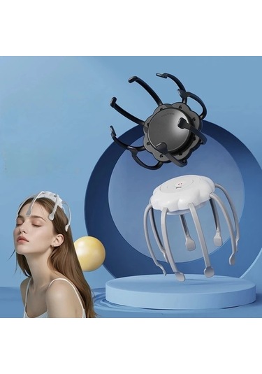 Elmpaly Beyaz Usb Şarjlı 3 Ayarlı Ahtapot Tipi Kafa Masaj Aleti Beyaz