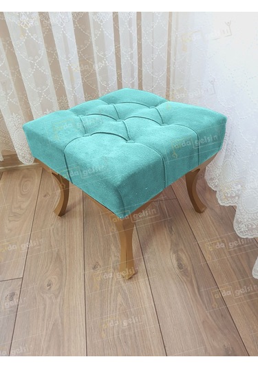 Kapitoneli Makyaj Pufu Ayak Ucu Puf Gold Ayak 45 45 Turkuaz