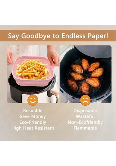Air Fryer Silikon Kaplamalar, Kare Tekrar Kullanılabilir Air Fryer Kaplamalar Katlanabilir Pembe&gri Gri - Pembe