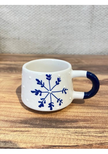 Mavi Ok Desenli El Yapımı Seramik Kupa, Mug, Türk Kahvesi