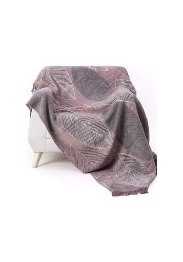 Aksu Çift Taraflı Pamuklu Desenli Çift Kişilik Battaniye - Gri - Gri