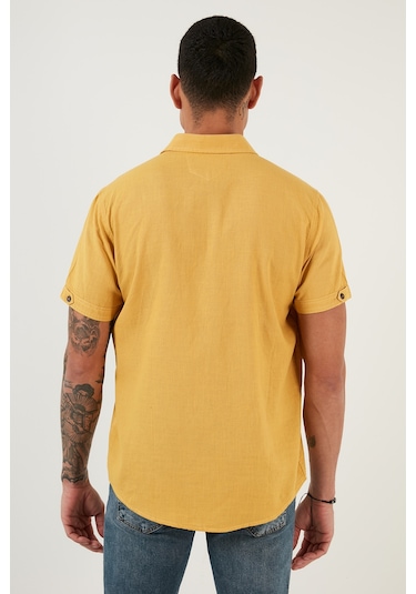 Buratti Düğmeli Yaka Pamuklu Slim Fit Cepli Erkek Gömlek Cf21S111153 Hardal