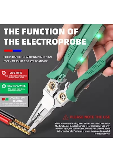 Mengtuo 7'si 1 Arada Paslanmaz Çelik Tel Sıyırma Iğnesi Kargaburun Kaymaz Çok Fonksiyonlu Tel Sıyırıcı İle Test Kalemi Elektrikçi Pensesi Yeşil