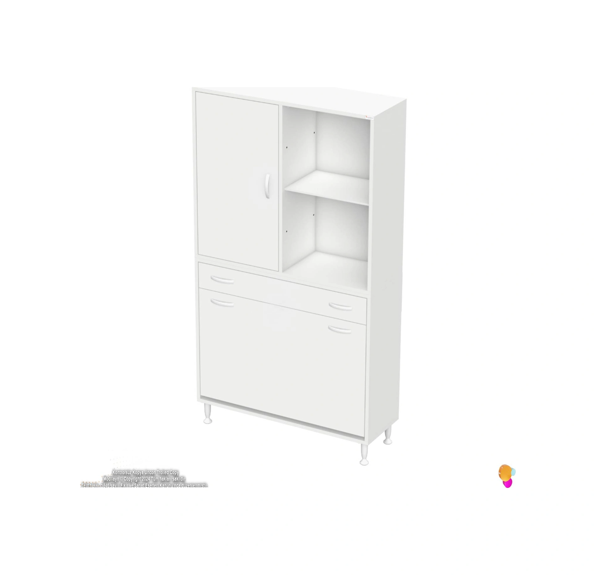 Kayra Tek Çekmece, 3 Göz Sepet, 1 Kapak, 4 Raf Dar Alan Banyo Dolabı 100x173x32,5 Cm Beyaz