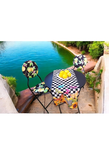 Katlanabilir Limon Desenli Metal Masa Ve Sandalye Takımı - 2 Sand