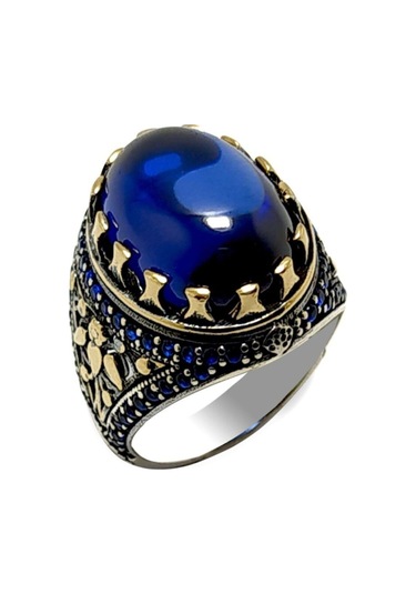 Safir Taşlı Otantik Tasarım Gümüş Erkek Yüzük