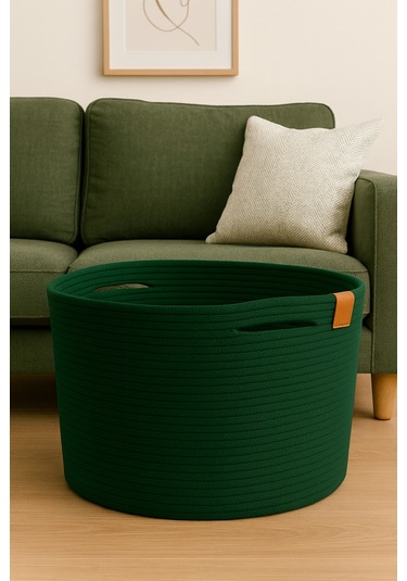 Camatschua Dekoratif Hasır 40 30 Cm Halat Sepet Çok Amaçlı Saklama & Düzenleme Sepeti Yeşil