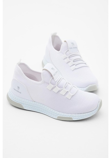 Rahat Kalıp Lastik Bağcıklı Çocuk Unisex Beyaz Spor Ayakkabı V2qnt-3 Beyaz