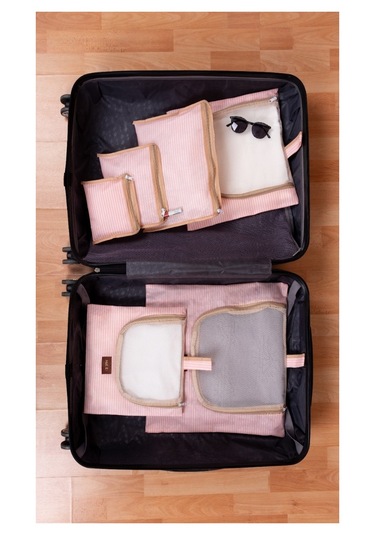 6'lı Bej Valiz Düzenleyici I Bavul Içi Organizer Set I Seyahat Hurcu X Açık Pembe