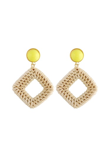 E2002-3 Yellow Frame Bamboo Vine Handmade Woven Earrings Bosomia Style Earrings Gümüş