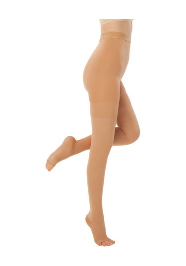 Külotlu Varis Çorabı Burnu Açık Bej Renk Orta Basınç Ccl2 Çift Bacak