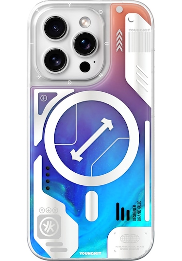 İphone 16 Pro Uyumlu Kılıf Magsafe Özellikli Parlak Kumlu Sıvılı Tasarımlı Galaxy Fantasy Serisi Kapak Mavi