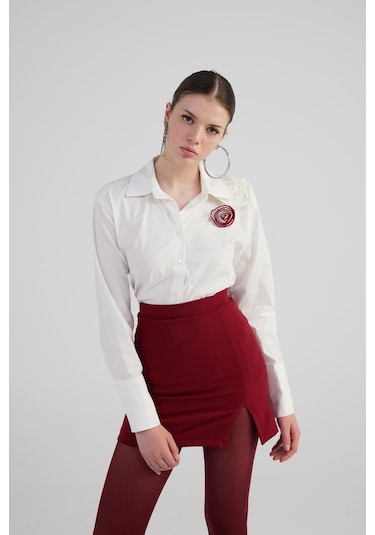 Holly Lolly Gül Detaylı Poplin Madison Gömlek Beyaz