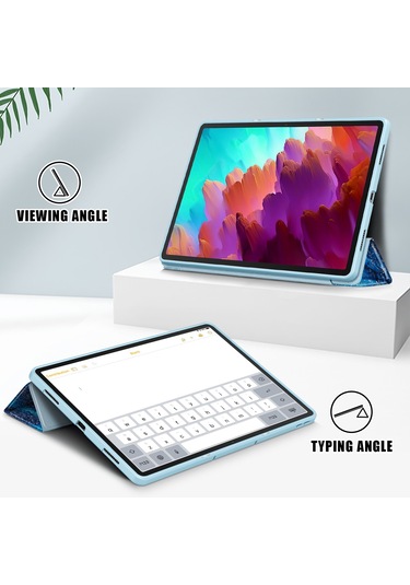 Lenovo Uyumlu Tab P12 Tb371fc Desen Baskı Üç Katlı Stand Tablet Kapağı Pu Deri + Tpu Tablet Kılıfı