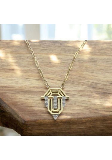 Altın Renk Geometrik Figürlü Zirkon Taşlı Kolye Altın