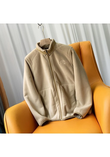 Erkek Kışlık Düz Renk Kuzu Derisi Kalın Ceket Haki