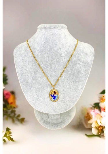 Gold Renkli Denizkızı Motifli Zirkon Taşlı Çelik Kolye Altın