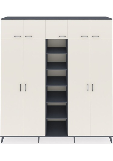 Hyperion Dolap 12 Raflı 9 Kapaklı 2 Askılı 220x44x243 Antrasit-aytaşı/antrasit Aytası/antrasıt