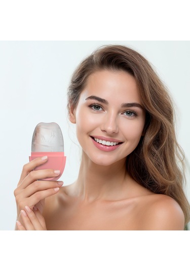 Mufunye Cilt Bakımı İçin Çok Fonksiyonlu Dıy Yüz Buz Rulosu - Pembe Oval Silikon Masaj Aracı Çok Renkli