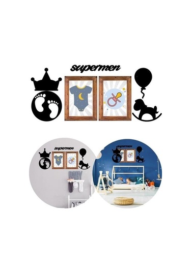 Evyora Deco103 Supermen Dekoratif Duvar Süsü Tablo Aksesuar Ahşap Tasarım Hediye Pano Sticker Seti