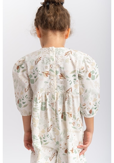 Oliventhekid Desenli Poplin Kız Çocuk Tulum Ekru Ekru