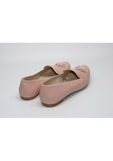 Sedef Kaymaz Düz Taban Püsküllü Kadın Pudra Günlük Babet Ayakkabı