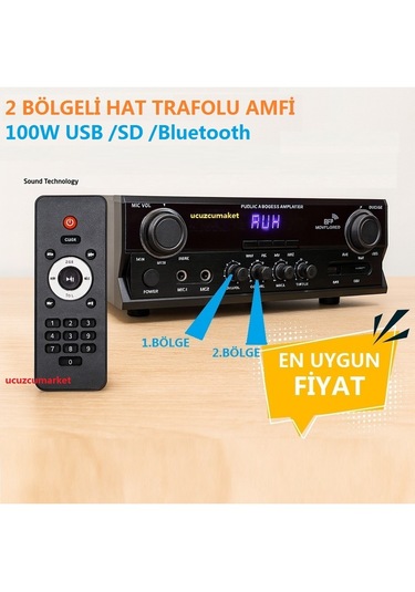 2 Bölgeli 100 Watt Seslendirme Amfisi Usb/sd/bluetooth