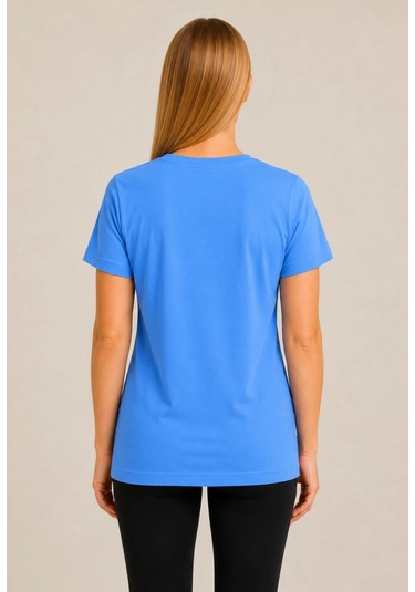 Axxel Kadın Mavi Kısa Kollu Pamuklu Oversize Rahat Kesim T-shirt-d804-k