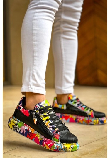 Bağcıklı Crocodile Siyah Kırmızı Günlük Erkek Ayakkabısı Siyah1 Siyah