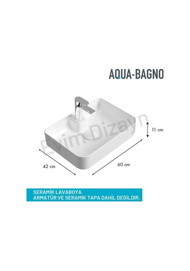 Mestola Tezgah Üstü Kare Çanak Lavabo Batarya Delikli 60 X 42 Cm Beyaz