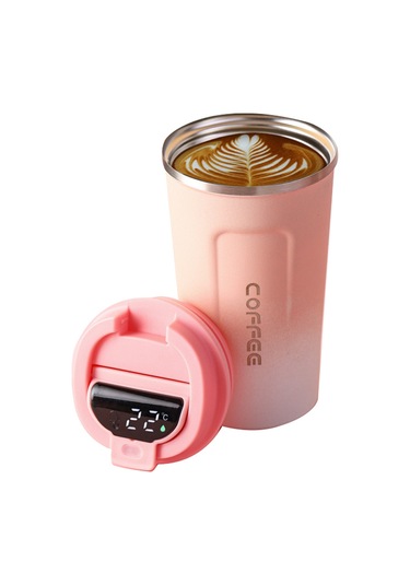 Yuntech01 510ml Akıllı Sıcaklık Gösteren Paslanmaz Çelik Vakumlu Termos Bardak, Isı/sıcak Tutma, Damlacık Önlü, Araba & Seyahat İçin, Gradyan Pembe Yeşil