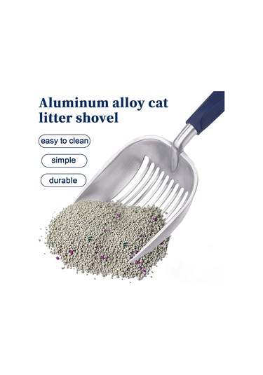 Geekyou Alüminyum Kedi Kumu Kova Kuşağı - Yumuşak Silikon Saplı, Kedi Şekilli Elek, Kolay Temizleme, Tüm Kedi Kumları İçin Koyu Mavi