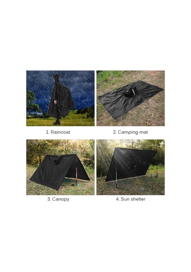 Qingmipy Siyah Dış Mekan Yağmurluk - Çadır Battaniye, Piknik Minderi, Güneş Barırı - Kamp, Dağcılık, Piknik İçin 210t Poliester 220x145cm Siyah