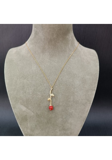 925 Ayar Gümüş Gül Modelli Harika Tasarım Altın Kaplama Kolye Gümüş