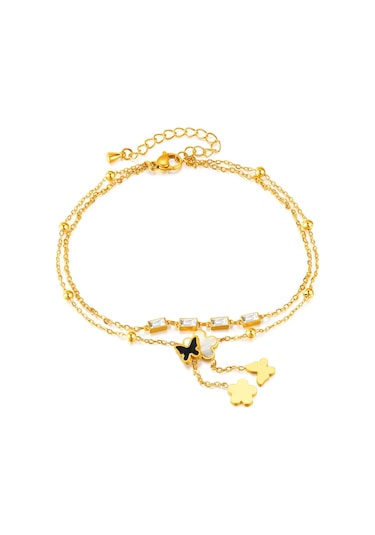 Sones Opk Gz192 Basit Narin Püskül Kelebek Çiçek Çift Katmanlı Paslanmaz Çelik Bileklikler Altın