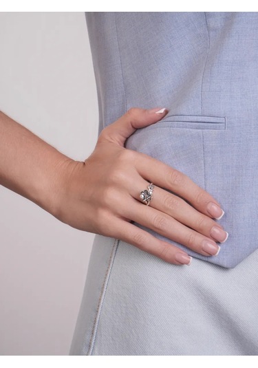 Lucente İnce Çiçek Yüzük Gümüş 925 226326432 Gri