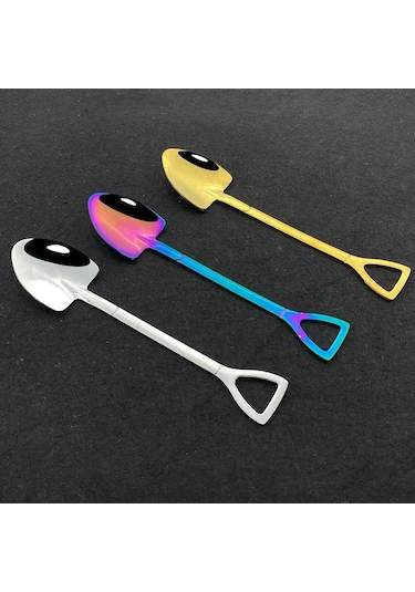 Çok Renkli 4 Adet Yaratıcı Paslanmaz Çelik Kürek Şekli Kaşık Çatal Siyah Sofra Takımı Yemek Kaşığı Çatal Bıçak Kaşık Tk. 56515125 Çok Renkli