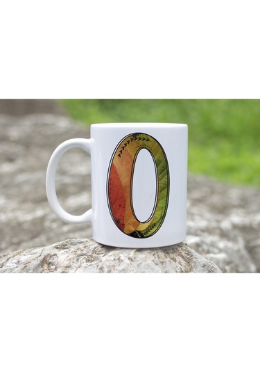 O Harf Yaprak Renkleri İle Kupa Bardak - Kişiye Özel Alfabe Harfli Bardak - Hediye Beyaz