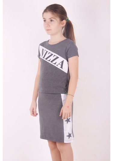 Toontoy Kız Çocuk Yıldız Baskılı Etekli Takım Antrasit Melanj