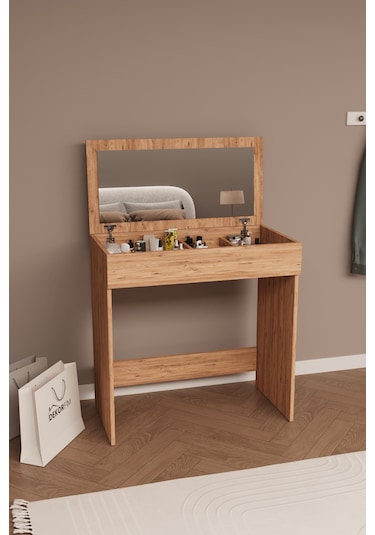 Df02114 Kapaklı Aynalı Bölmeli Makyaj Masası Atlantik Çam
